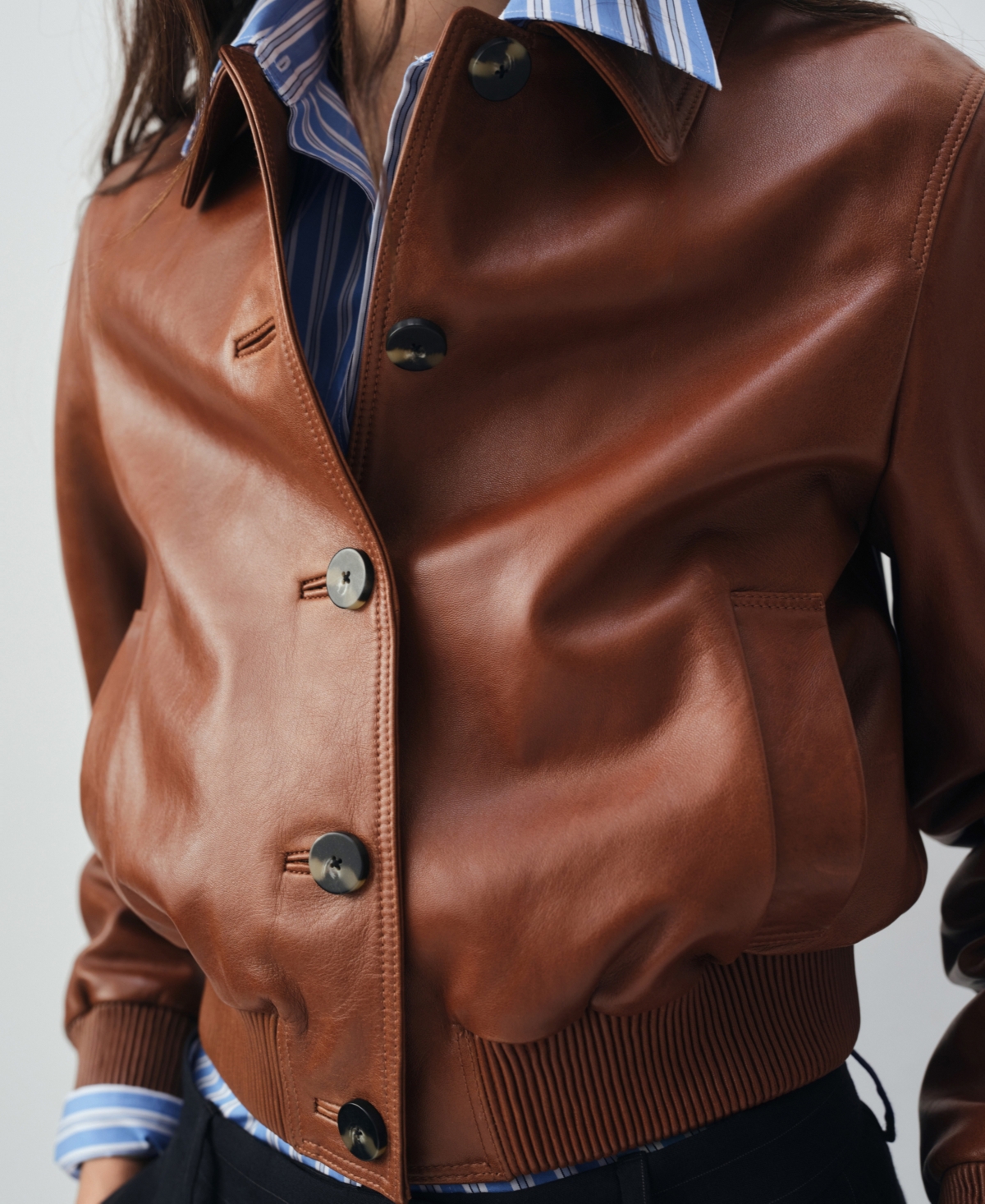 Mango Women's Leather Bomber Jacket In Brown