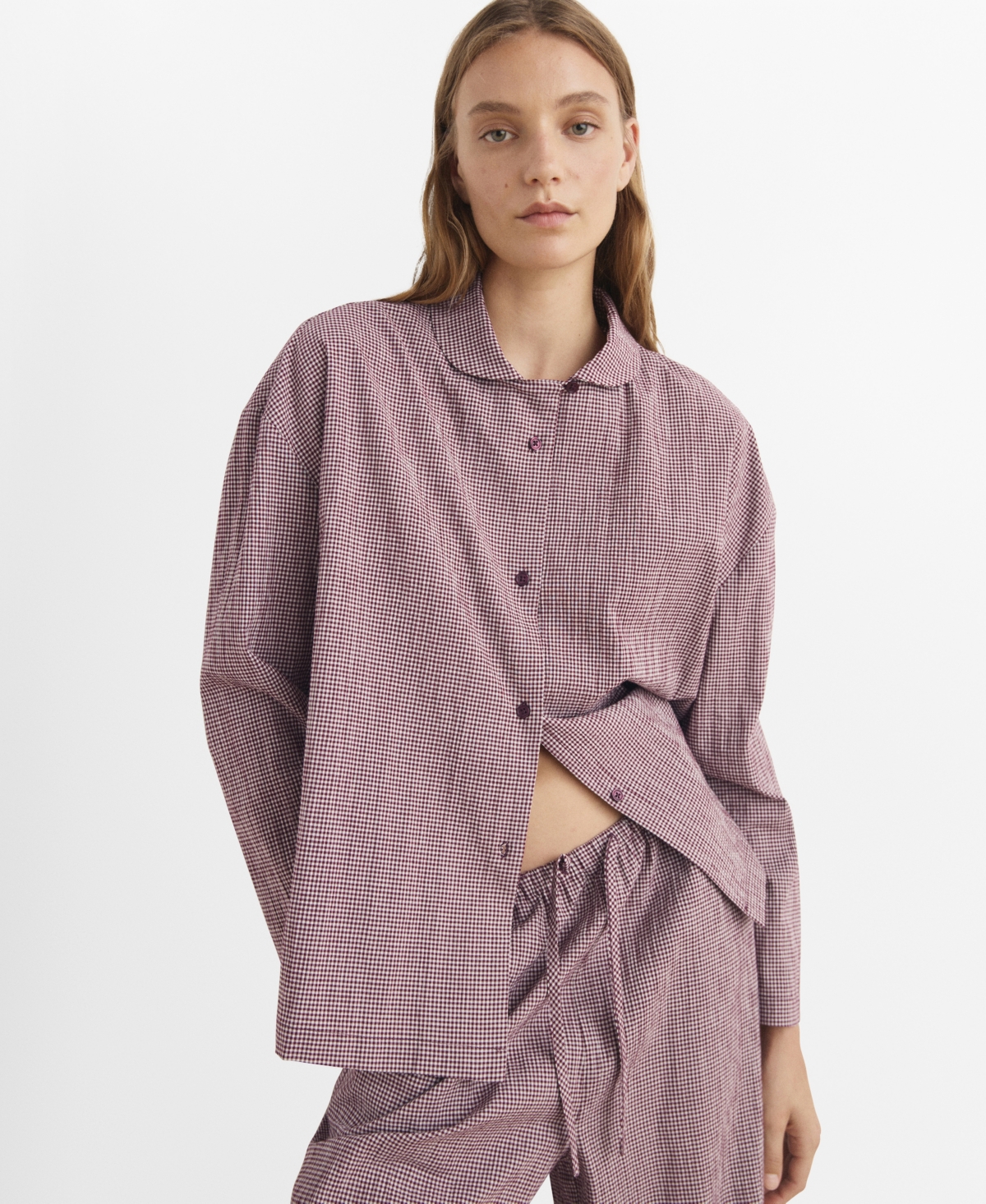 Mango Gingham Stretch Cotton Pajamas In Red