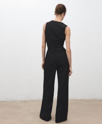 Women's Belted Pinstripe Jumpsuit