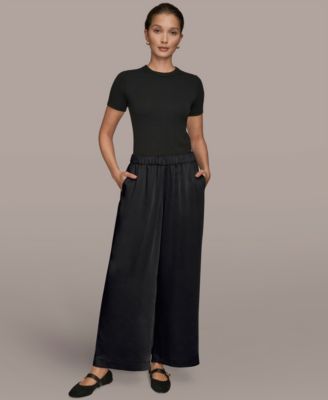 Women's Pull-On Satin Mid Rise Wide Leg Pants