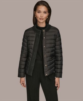 Women's Down Fill Packable Puffer Jacket with Sweater Trim Collar