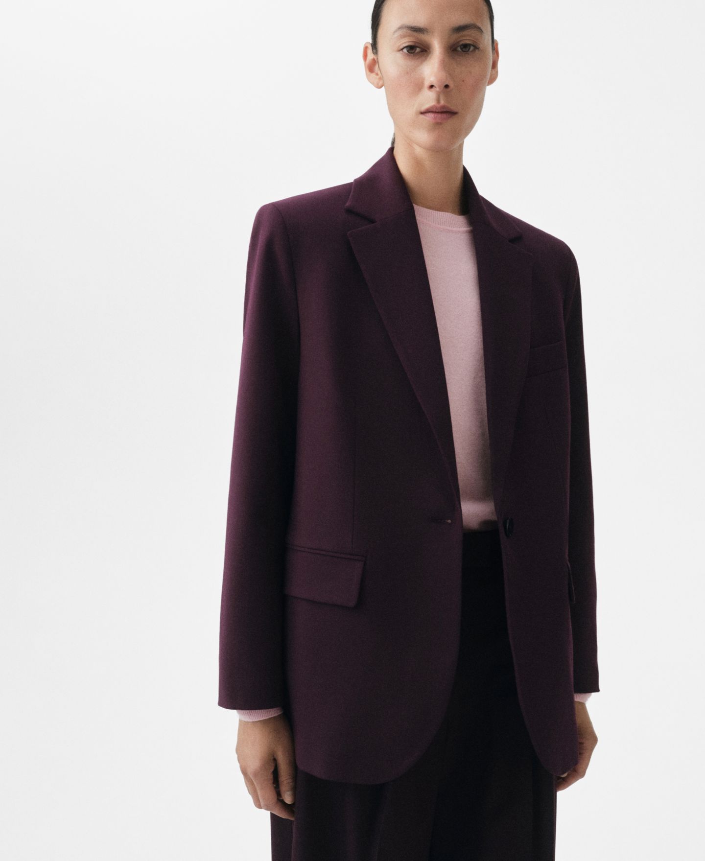 Женский пиджак MANGO Selection Wool-Blend Suit Blazer, цвет: Тёмно-бордовый — фото 1