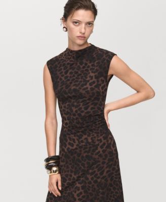 MANGO - Women's Leopard-Print Fitted Dress