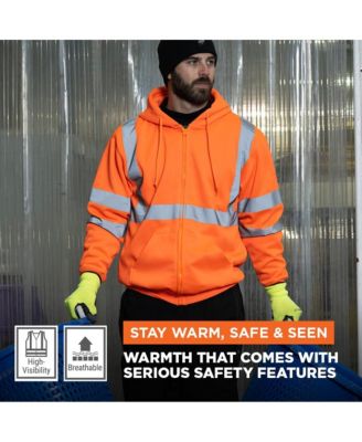 Men's HiVis Hooded Sweatshirt - High-Visibility, Insulated Work Hoodie, Reflective, Warm, Durable, Cold-Weather Safety Gear