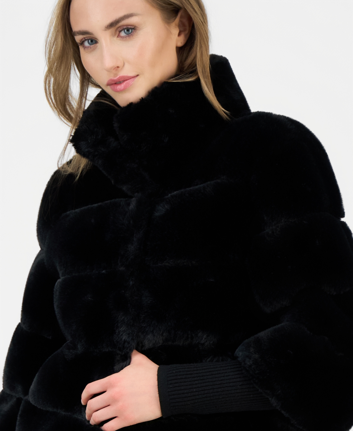 T Tahari Women's Mock Neck Faux-fur Jacket In Black