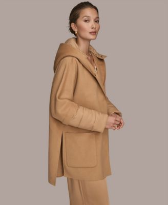 Women's Double Face Wool Cape Coat with Detachable Hood