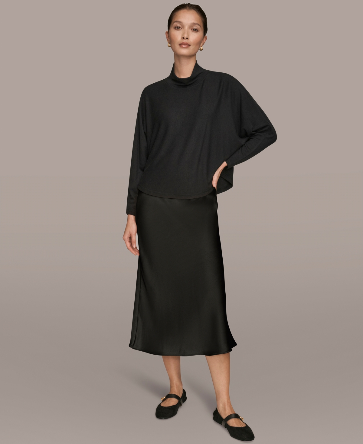 Donna Karan Weekend Women's Mock Neck Long Sleeve Top In Black