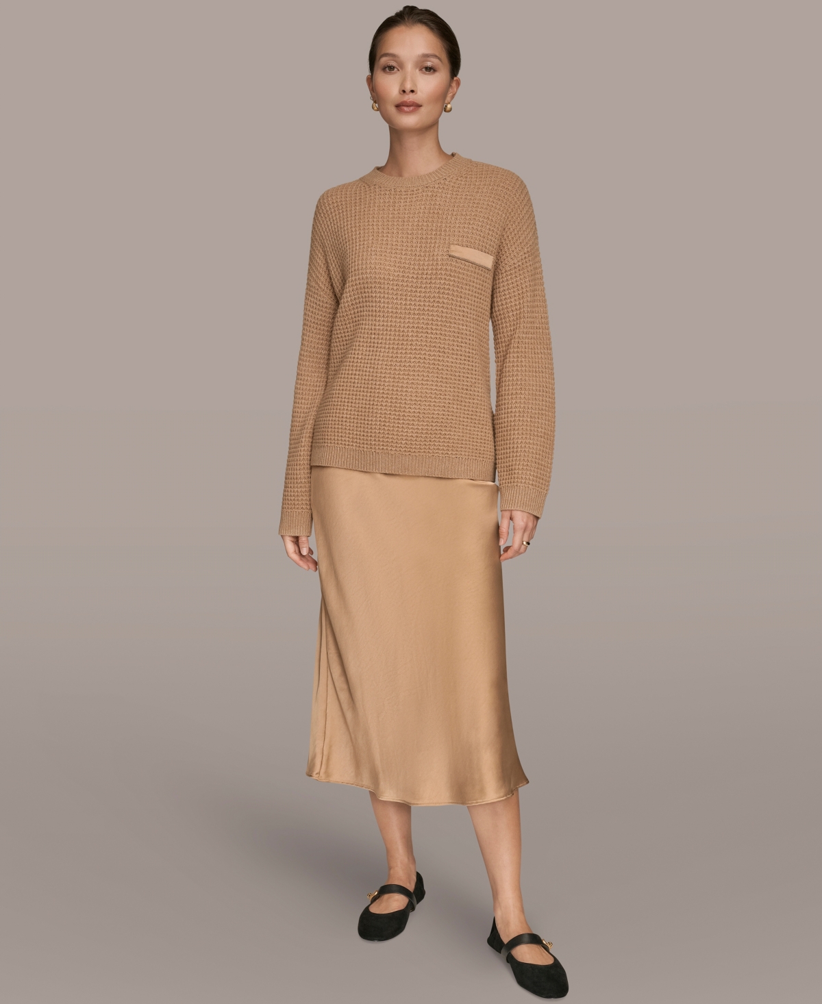 Donna Karan Weekend Women's Long Sleeve Waffle Stitch Sweater