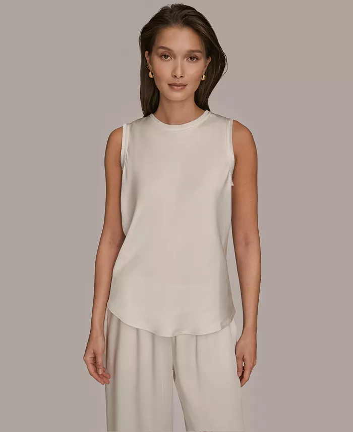 Women's Satin Sleeveless Fringe Trim Blouse - thumbnail 6