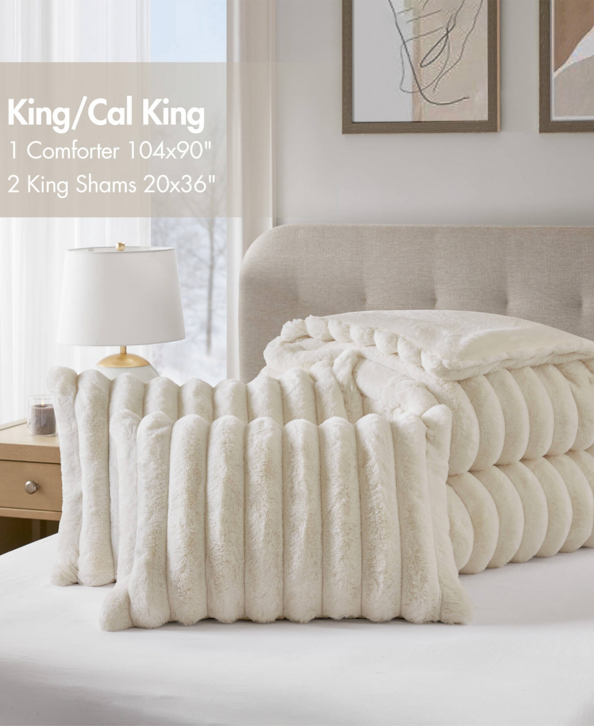 Madison Park Jasmine Faux Fur Reverse To Velvet 3-pc. Comforter Set, King In Neutral