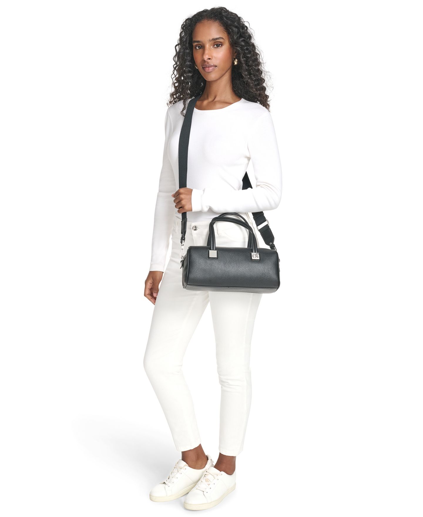 Женская сумка Calvin Klein Rue East-West Top Handle Convertible Satchel, цвет: Чёрный / Серебряный — фото 6