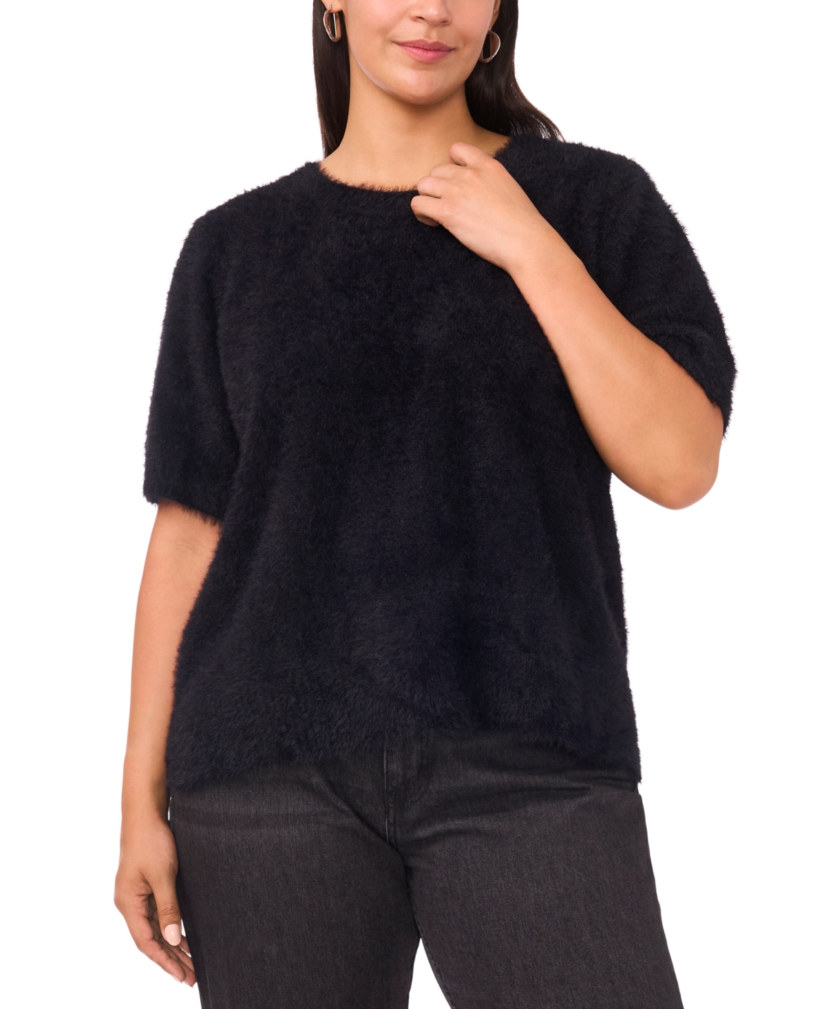 Vince Camuto Plus Size Short-sleeve Crewneck Sweater In Black