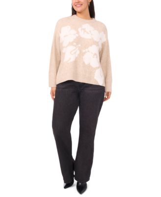 Plus Size Flower Motif Crewneck Sweater