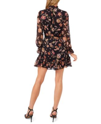 Women's Long Sleeve Tie Waist Mini Dress