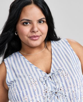 Trendy Plus Cotton Stripe Tie-Front Top