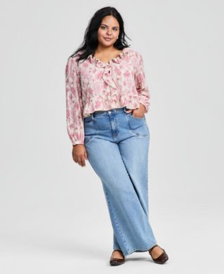 Trendy Plus Floral Ruffle-Trim Peplum Blouse, Macy's Exclusive