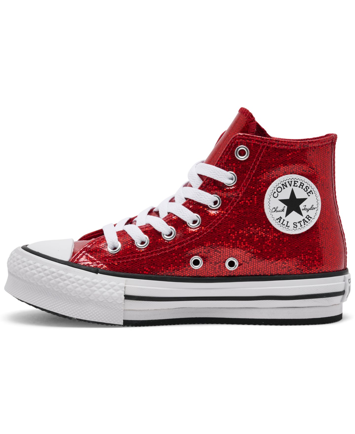 Кроссовки Converse Chuck Taylor All Star Glitter Lift Platform Casual Sneakers from Finish Line для девочек, цвет: Красный / Белый — фото 3