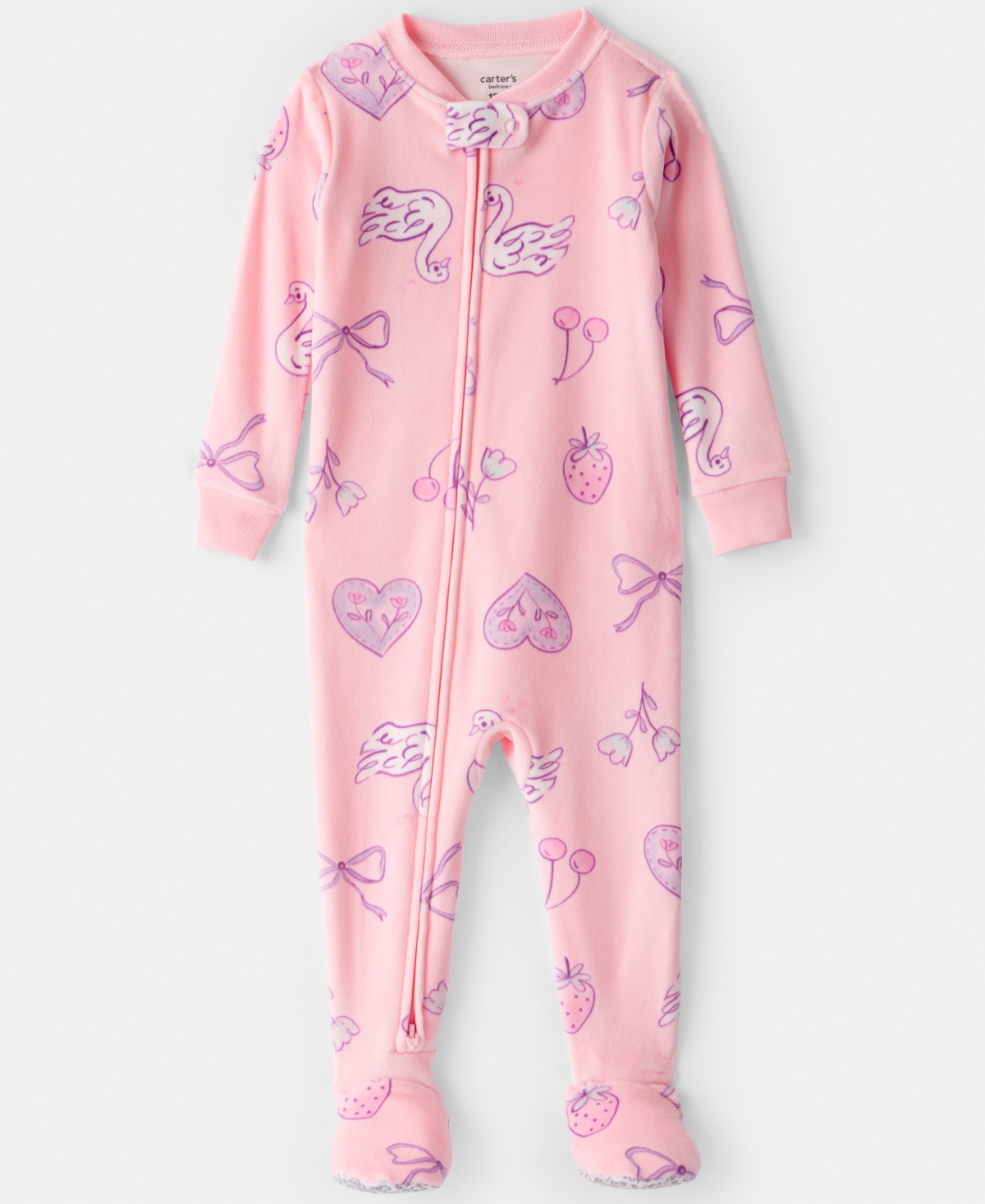 Carter's Baby Girls Swan Print Footed Long-sleeve Bodysuit In Pink