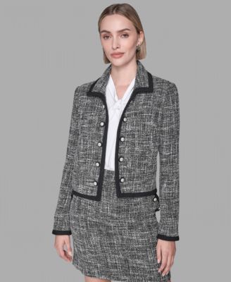 Women's Collared Open Front Cropped Jacket