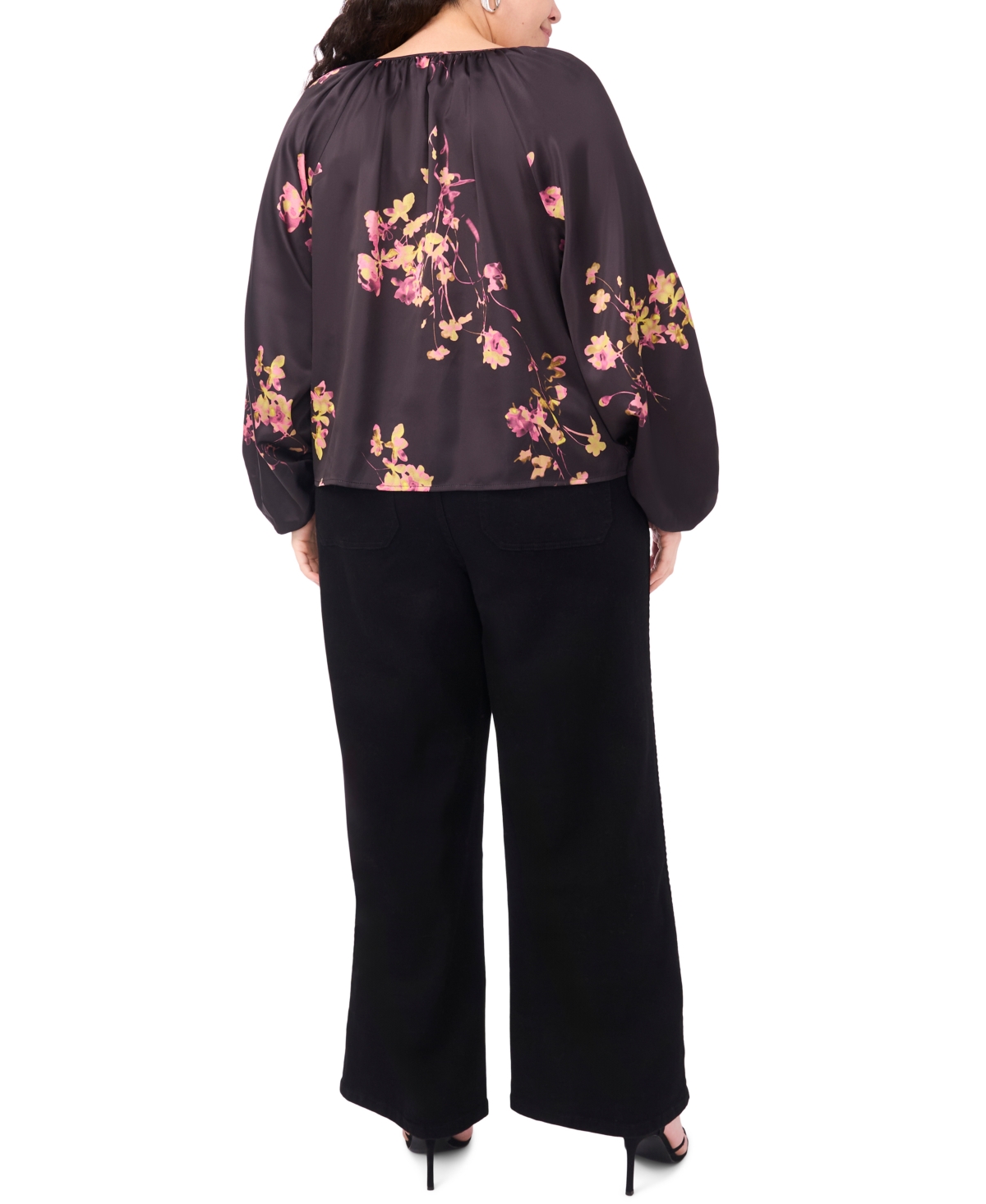 Vince Camuto Plus Size Printed Tie Neck Blouse In Purple