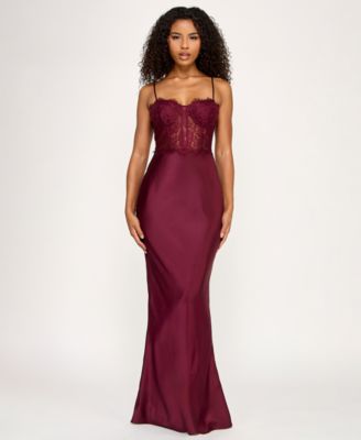 City Studios - Juniors' Lace Busiter Trim Maxi Dress