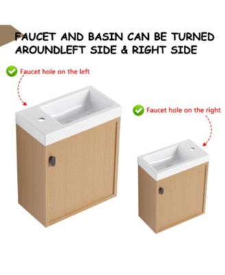 18.5" Wall-Mount Vanity, Resin Sink, Soft Close, Nature Wood