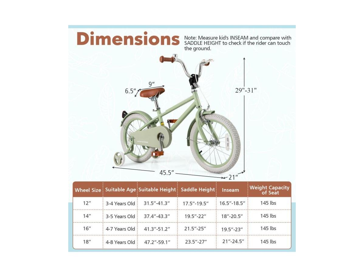 Inch Kids Bike with Adjustable Handlebar Saddle