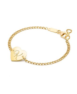 Children's 14K Gold Heart of Gold ID & Engraved Initial Girls' 6" Bracelet