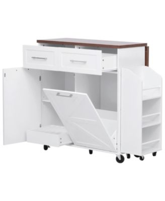 47.2" Farmhouse Kitchen Island with Drop Leaf & Storage, Rolling Cart