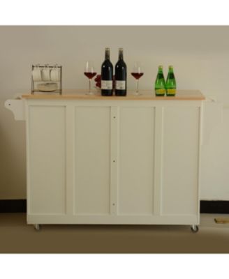 Mobile Kitchen Island Cart - Rubberwood Top, Adjustable Shelf