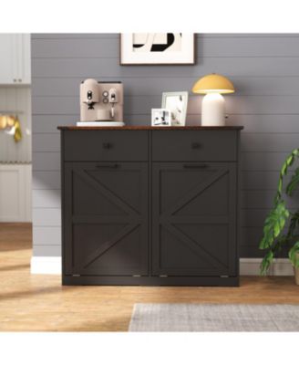 39.3"W Engineered Wood Farmhouse Black Double Tilt-Out Trash Cabinet