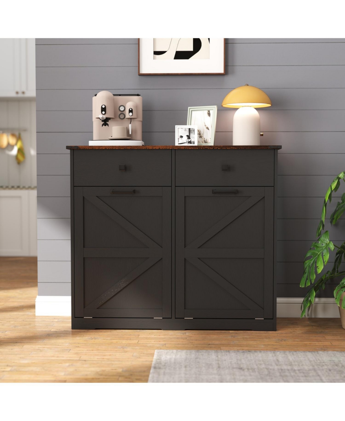 Streamdale Furniture 39.3"W Engineered Wood Farmhouse Black Double Tilt-Out Trash Cabinet