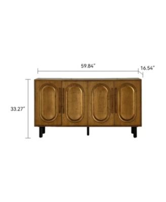 Sideboard Buffet Cabinet - Wood Kitchen Cabinet, Handleless 4-Door Console