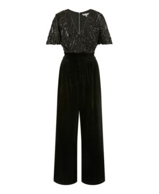 Women's Wrap Sequin Embellished Velvet Jumpsuit