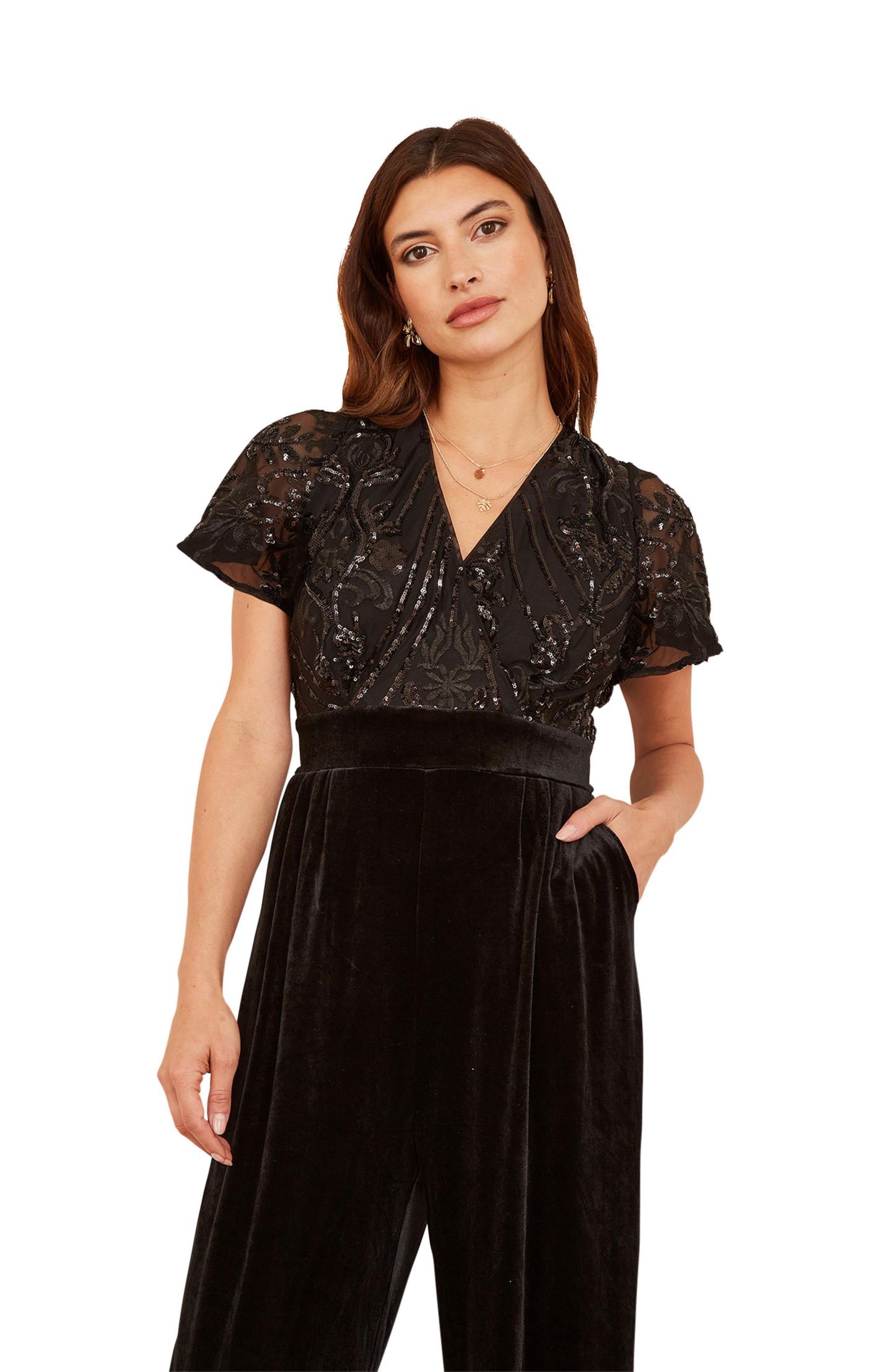Женский комбинезон Yumi Sequin Embellished Jumpsuit, цвет: Чёрный — фото 4