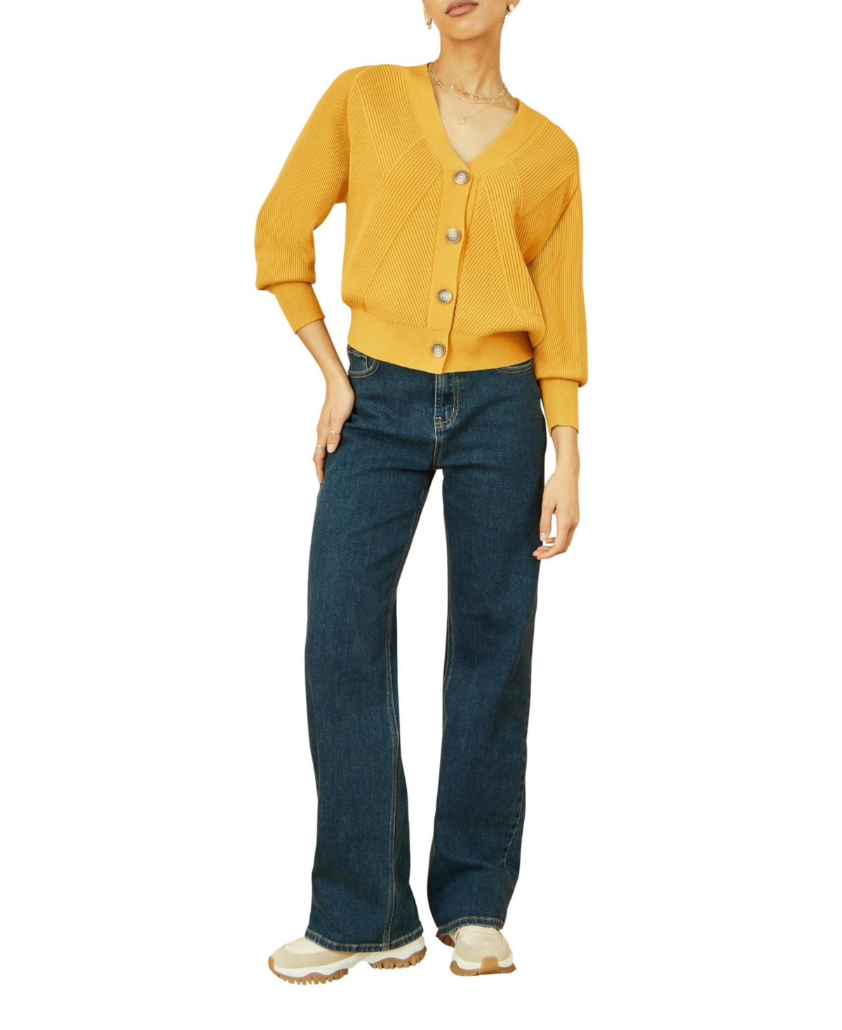 Yumi Women's Knitted Stitch Detail Cardigan