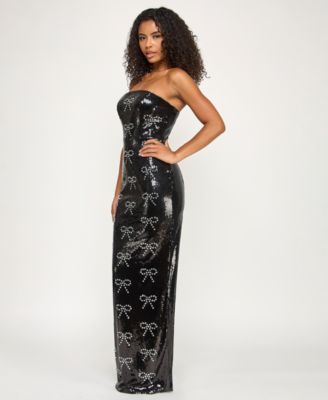 Women's Bow Sequin Strapless Long Gown