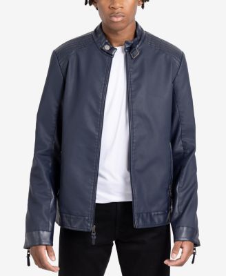 Men's PU Racer Jacket With Faux Shearling Lining