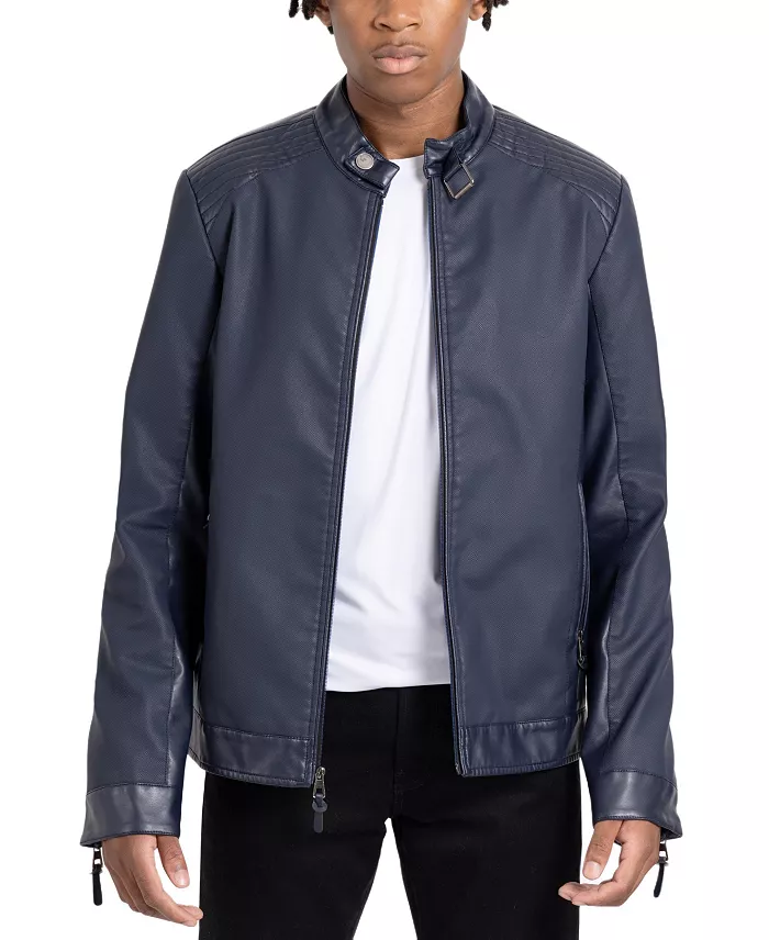Men's PU Racer Jacket With Faux Shearling Lining