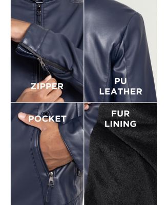Men's PU Racer Jacket With Faux Shearling Lining