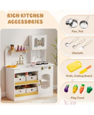 Kids Kitchen Playset Toy Play Kitchen w/ 4 Fabric Drawers Stoves Oven & Faucet
