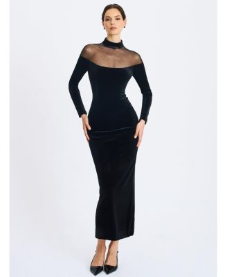 Women's Blair Black Sheer Mock Neck Maxi Dress