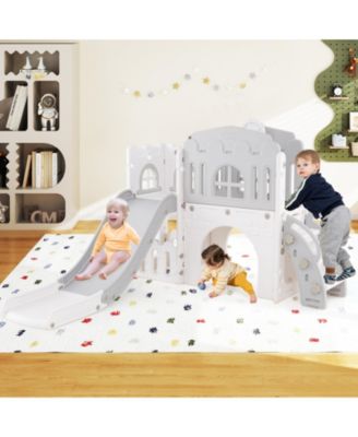 9 in 1 Toddler Slide L Shaped Kids Slide & Climber Playset w/ Basketball Hoop