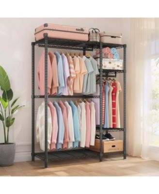 Streamdale Heavy Duty Adjustable Clothes Rack w/ 6 Shelves & 3 Rails - Black