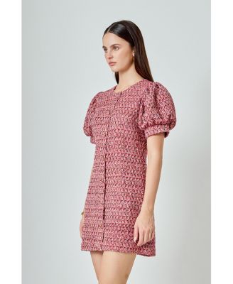 Women's Tweed Puff Sleeve Mini Dress