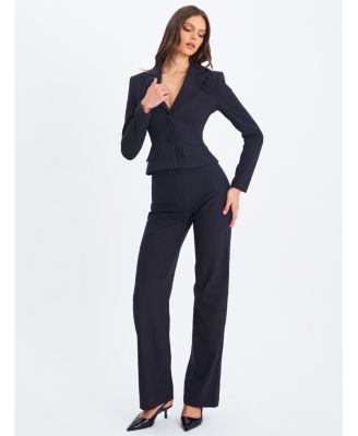 Women's Quinne Navy Striped Single-Breasted Peplum Blazer