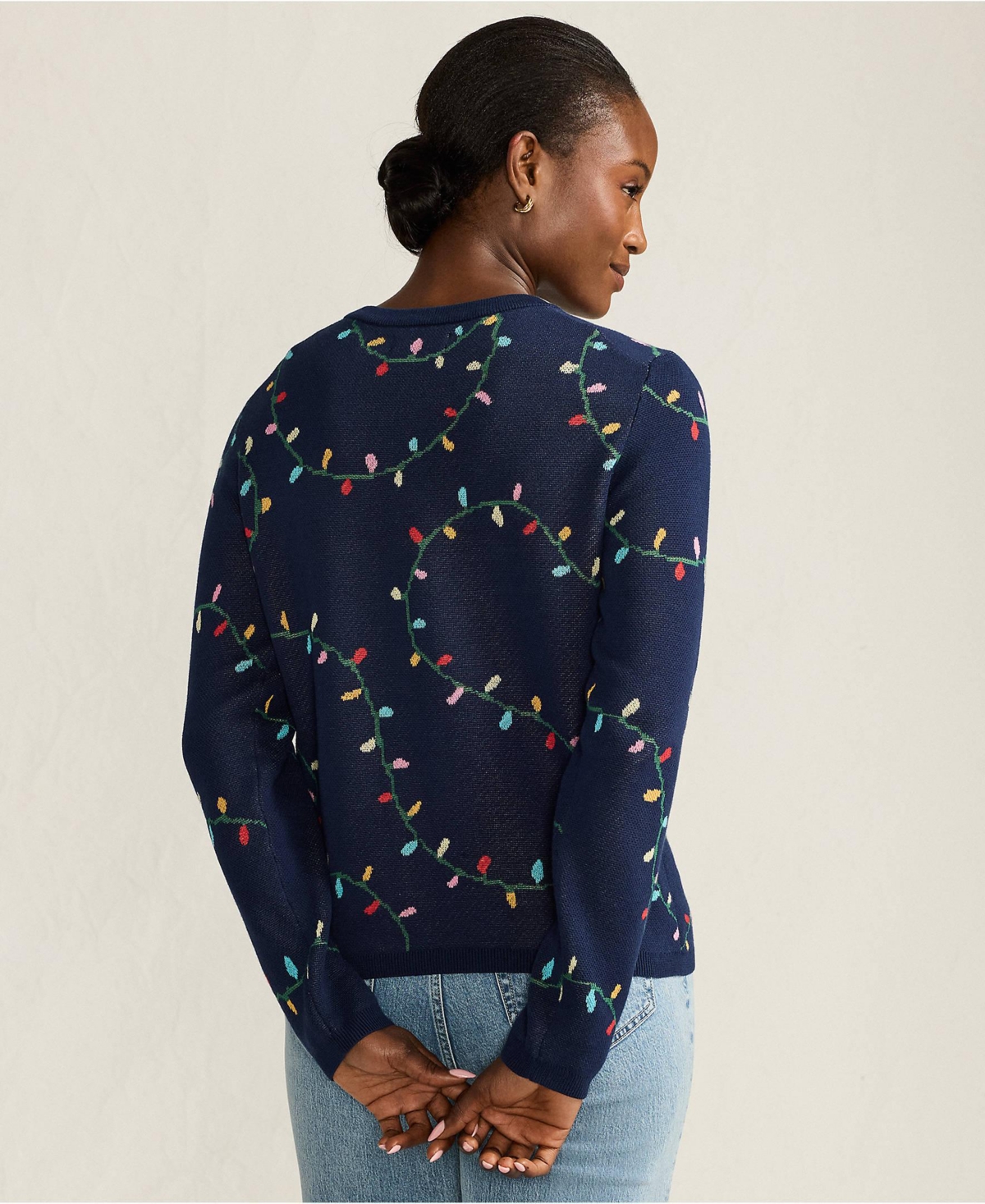 Lands' End Women's Fine Gauge Cotton All Over Jacquard Crew Neck Sweater