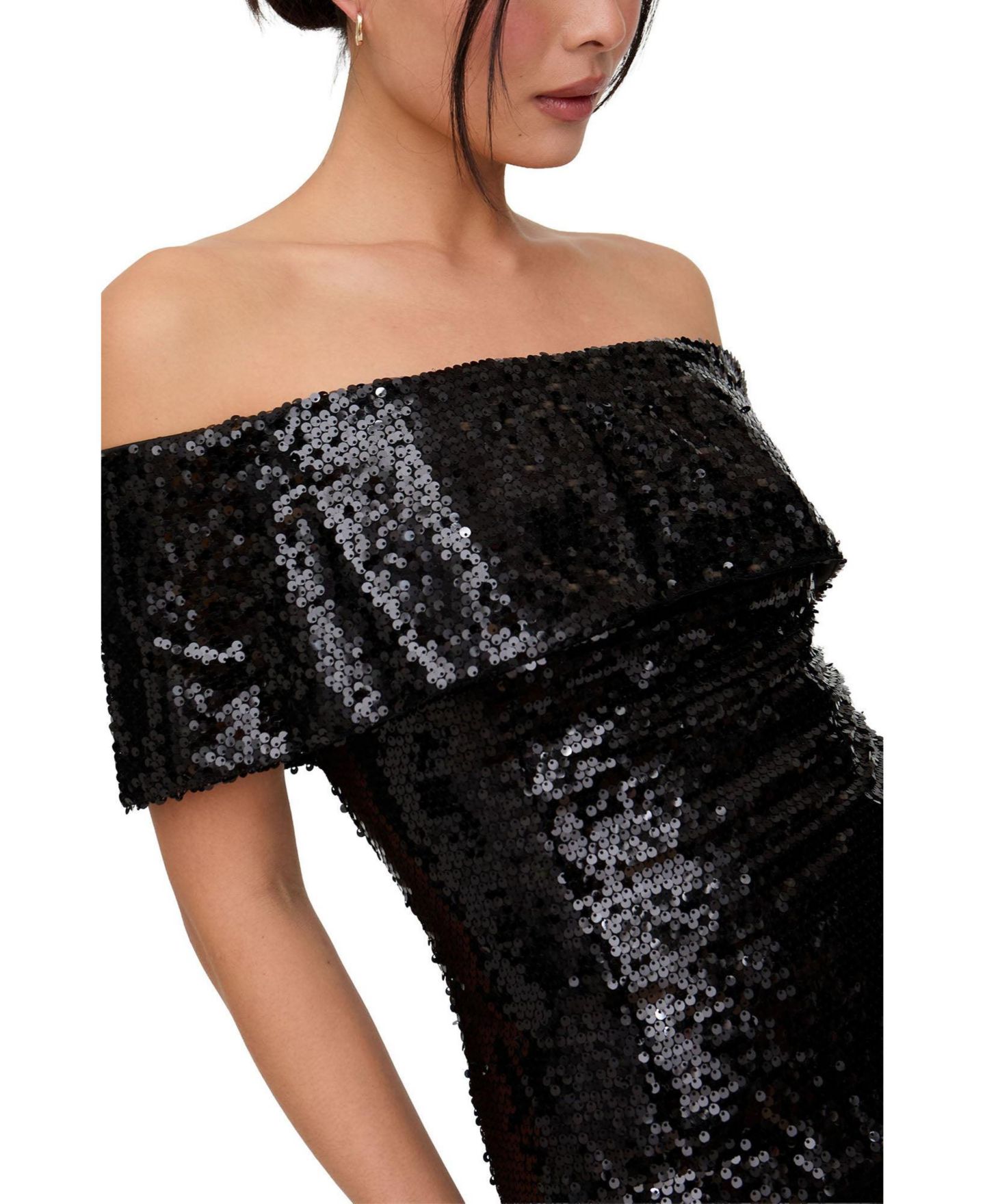 Женское платье Lily and Lionel London Jaya Off The Shoulder Sequins Midi, цвет: Чёрный — фото 4
