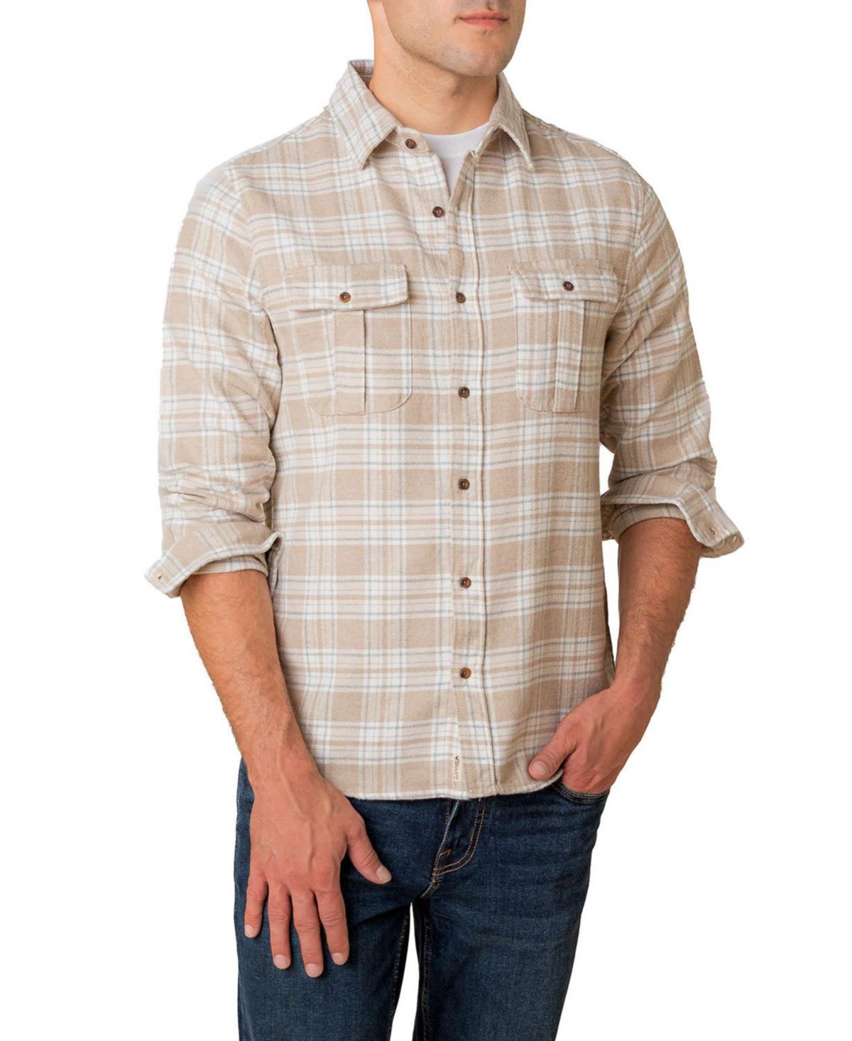 Мужская рубашка из органической фланели с двойным карманом на пуговицах