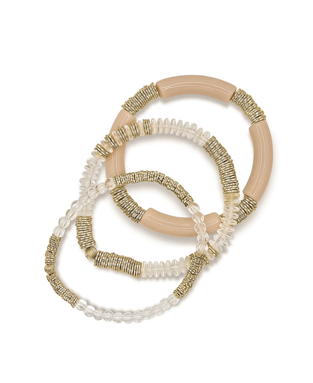 Glass and Gold Plated Textured Bead Bracelet Stack